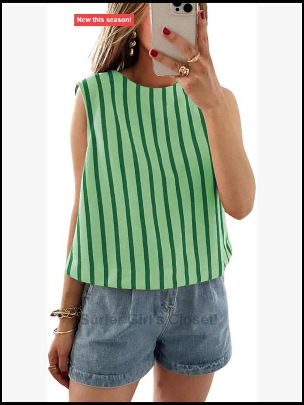 Women's Cotton Striped Sleeveless Tank Top with Back Bow Tie